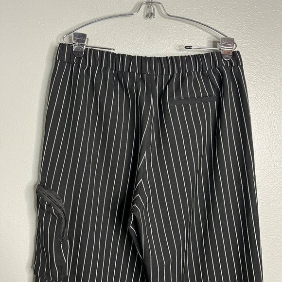 Collusion Pinstripe Wide Leg Crop‎ Pant Cargo Pocket Black White Streetwear 10 - Picture 7 of 11
